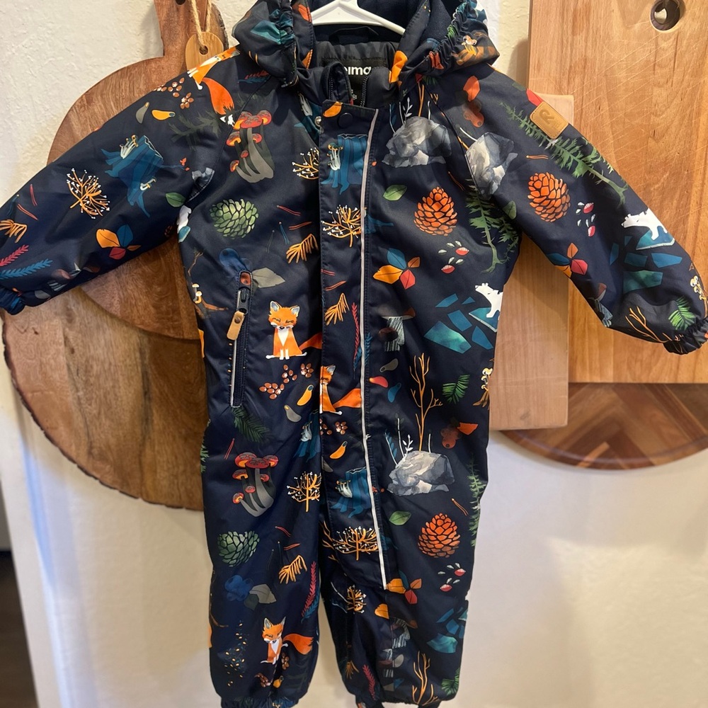 Kids' Navy Snowsuit with Colorful Forest Print